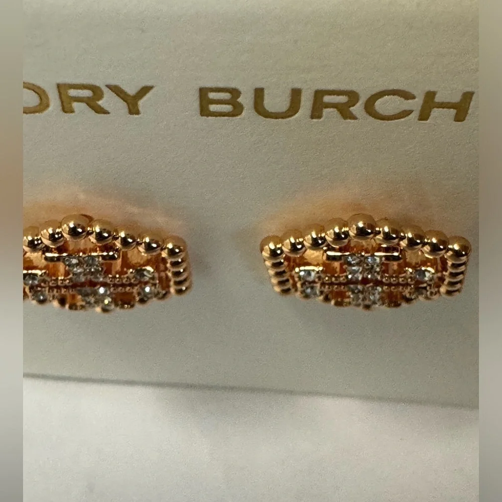 Tory Burch New Milgrain Hex Pavé Rose Gold Stud Earrings
